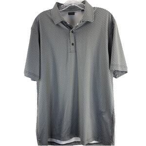 Dunning Golf Polo Shirt Mens Med Black All Over Print Performance Short Sleeve